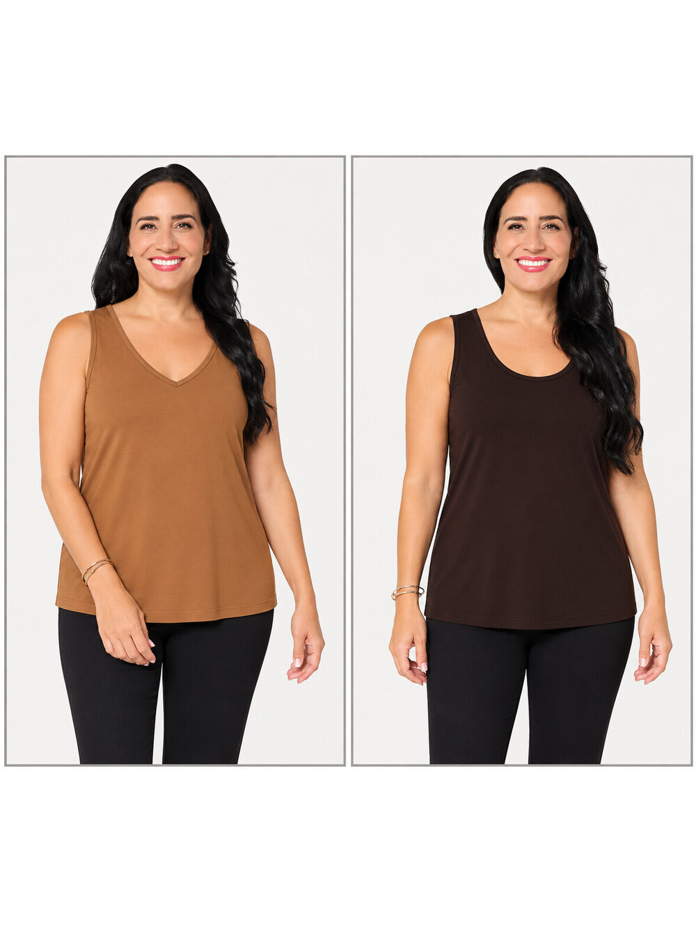Susan Graver Essentials Set of 2 Liquid Knit Tank Tops Cocoa/Walnut, Medium